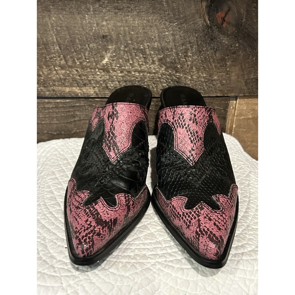 Rampage Western Mules Pink Black Snake Print‎ Pointed Clogs Heel Y2K Cowgirl 9.5 - Picture 4 of 9